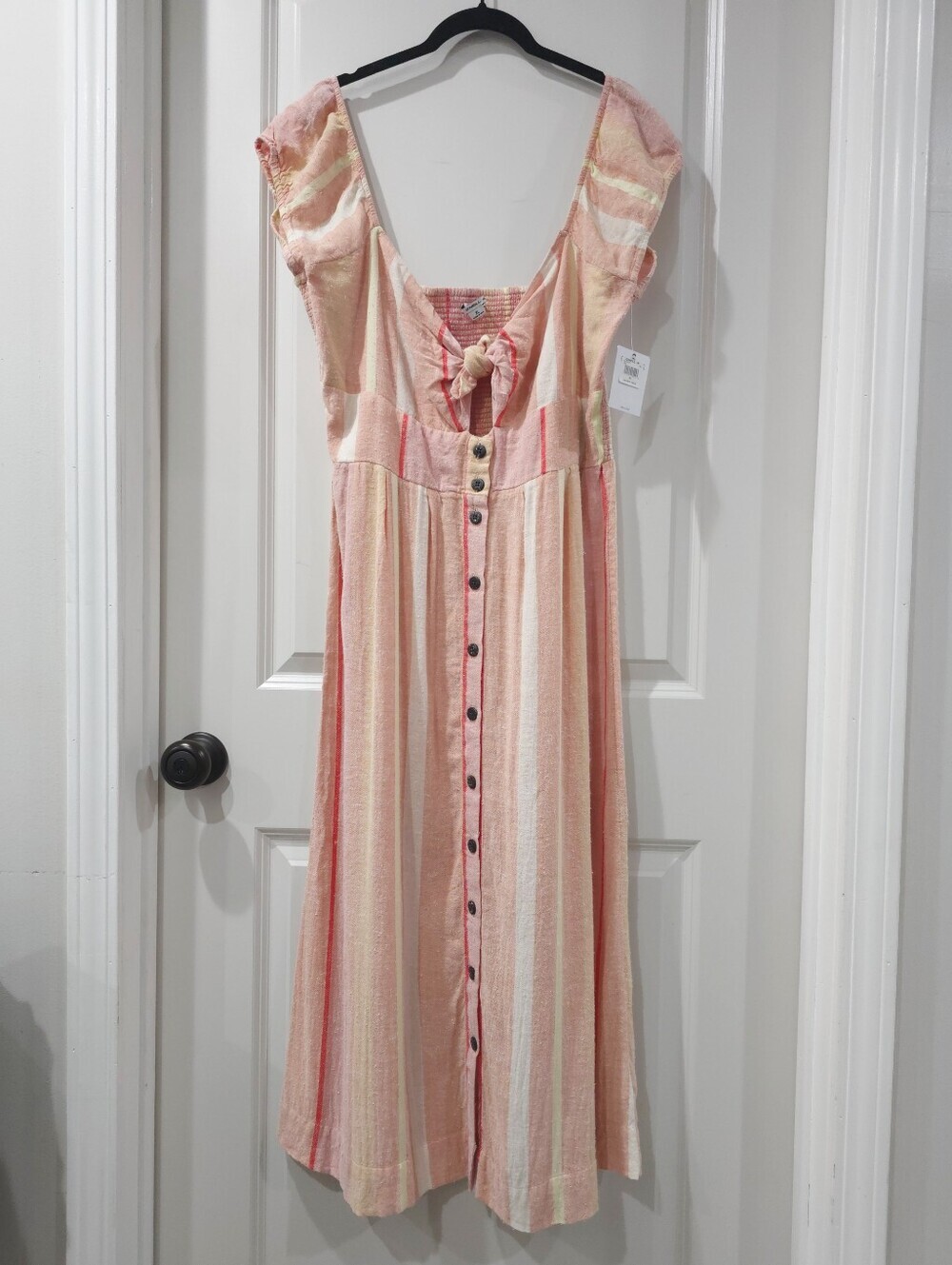 ONEILL Coastal Boho Stripe Tie Button Front Midi Dress – Resort Chic Romantic 1X - Picture 2 of 15